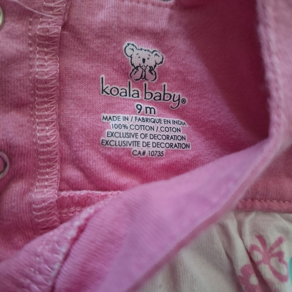 Koala Baby Kids Pink and White Floral Short Sleeve Romper With Snaps 9M - Picture 2 of 2